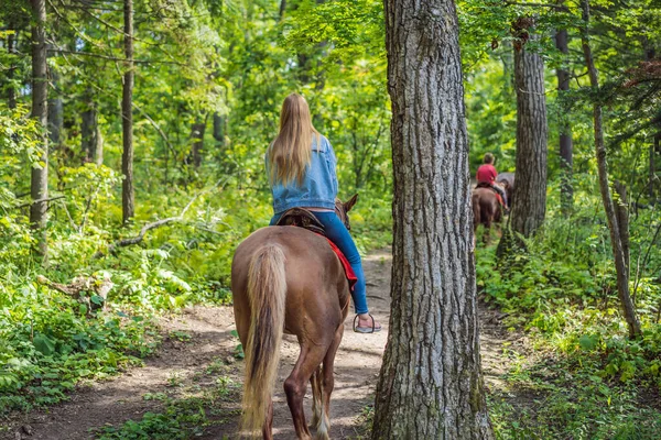 Belle femme chevauchant un cheval à la campagne — Photo