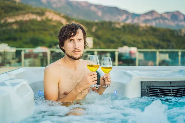 Portrait embarrassed man relaxing at hot tub to whom the woman did not come on a date. February 14 concept. St. Valentines Day — Stock Fotó