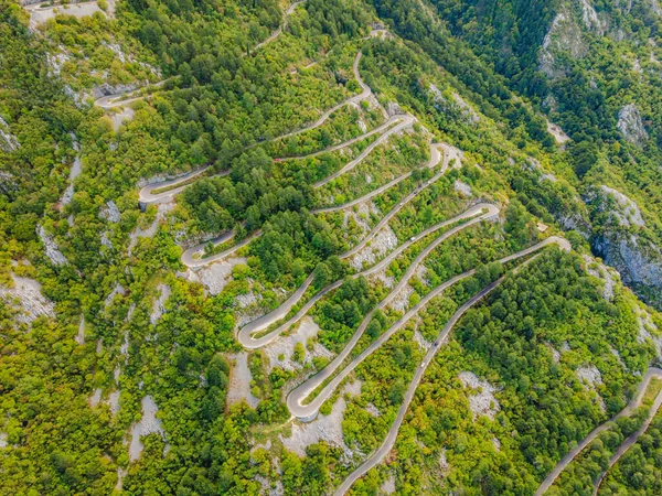 Aerial view on the Old Road serpentine in the national park Lovcen, Montenegro — Foto Stock