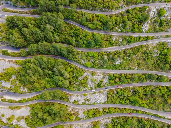 Aerial view on the Old Road serpentine in the national park Lovcen, Montenegro — Foto Stock