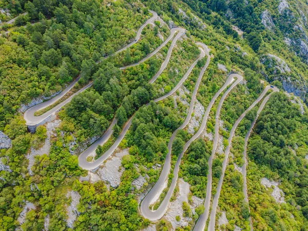 Aerial view on the Old Road serpentine in the national park Lovcen, Montenegro — Foto Stock