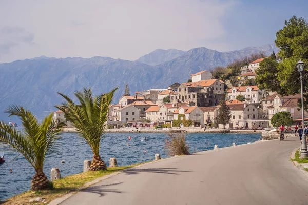 Montenegro Perast Escénica Vista Panorámica Histórica Ciudad Perast Famosa Bahía —  Fotos de Stock