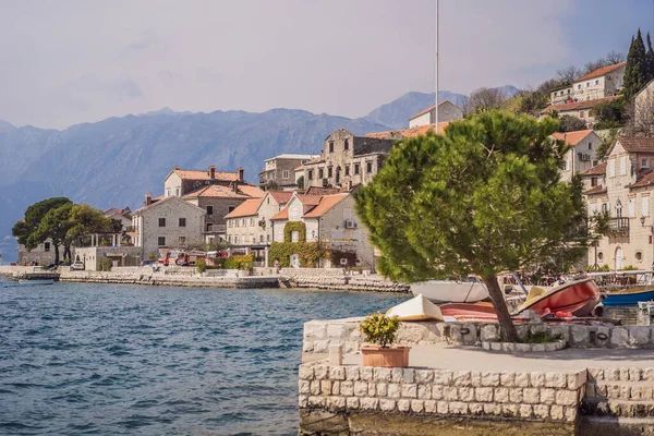 Montenegro Perast Escénica Vista Panorámica Histórica Ciudad Perast Famosa Bahía —  Fotos de Stock