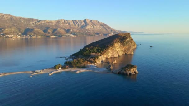 Aerial Video Saint Nicholas Island City Budva Montenegro — Stock Video