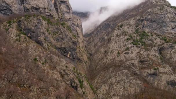 Aerial Video Slow Motion Moraca River Canyon Winter Montenegro — Stockvideo