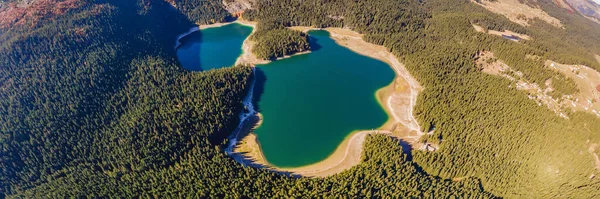 Widok Lotu Ptaka Jezioro Black Lake Parku Narodowym Durmitor Czarnogóra — Zdjęcie stockowe