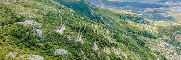 Aerial View Old Road Serpentine National Park Lovcen Montenegro Banner — Zdjęcie stockowe