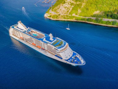 Luxury passenger liner in the bay of Kotor with travel returning after the Covid 19 pandemic.