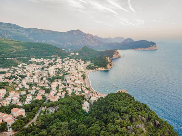 Luftaufnahme Der Kleinstadt Petrovac Montenegro Und Des Strandes Von Lucice — Stockfoto