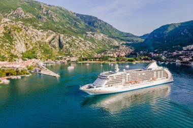 Luxury passenger liner in the bay of Kotor with travel returning after the Covid 19 pandemic.