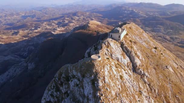 Aerial Shot Njegos Mausoleum Top Mount Lovcen Montenegro Travel Montenegro — Stockvideo