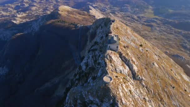 Aerial Shot Njegos Mausoleum Top Mount Lovcen Montenegro Travel Montenegro — Stockvideo