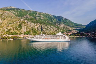 Luxury passenger liner in the bay of Kotor with travel returning after the Covid 19 pandemic.