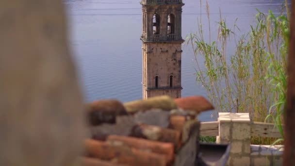 Ruční Záběr Zvonice Kostela Nikoly Perast Černá Hora Koncept Cestování — Stock video