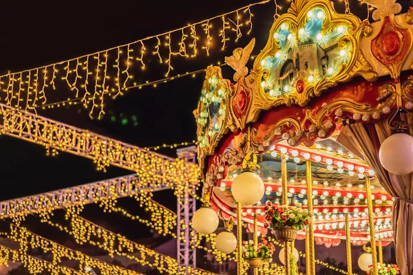 Illuminated Swing Chain Carousel Amusement Park Night — Stock Photo, Image