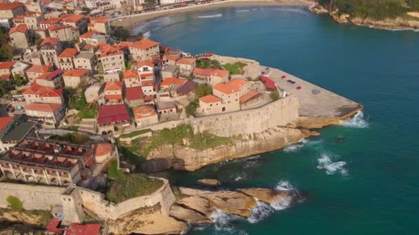 Vídeo Aéreo Slowmotion Tiro Cidade Velha Cidade Ulcinj Uma Cidade — Vídeo de Stock