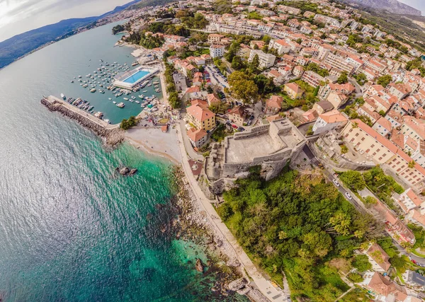 Vista Aérea Ciudad Herceg Novi Puerto Deportivo Forte Mare Veneciano — Foto de Stock