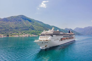Luxury passenger liner in the bay of Kotor with travel returning after the Covid 19 pandemic.