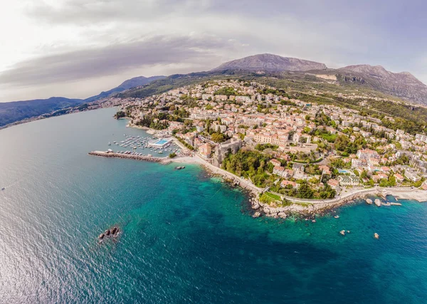 Aerial View Herceg Novi Town Marina Venetian Forte Mare Boka — Stock Photo, Image
