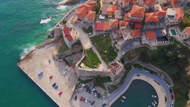 Flygvideo Slowmotion Skott Den Gamla Staden Ulcinj Kuststad Södra Delen — Stockvideo