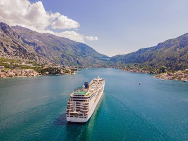 Luxury passenger liner in the bay of Kotor with travel returning after the Covid 19 pandemic.