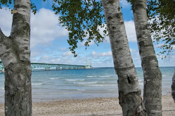 Mackinaw Brug Lake Superior Lake Huron Michigan Upper Peninsula — Stockfoto