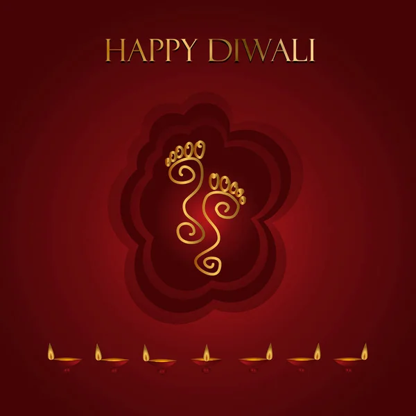 Hindu Goddess Laxmi Footprint Good Luck Text Diwali Greetings Red — Stock Vector