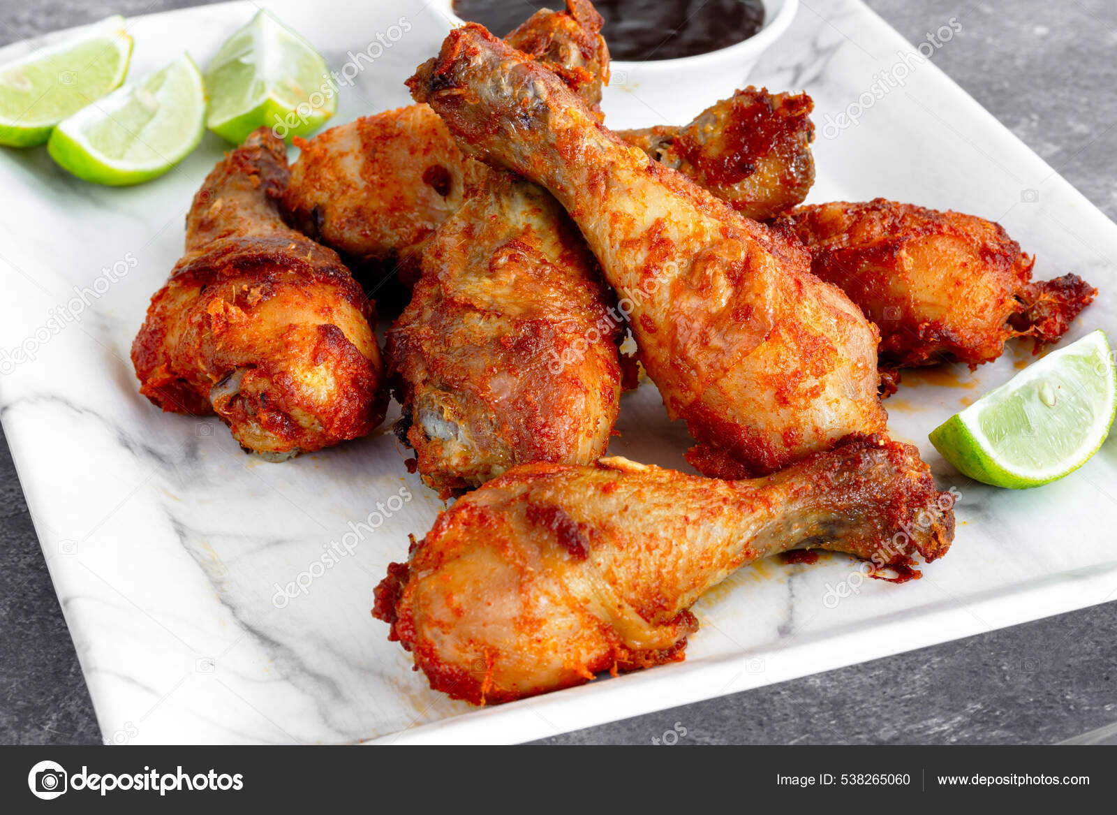 Baked Chicken Drumsticks Chicken Appetizer Bbq Chicken Condiment Stock