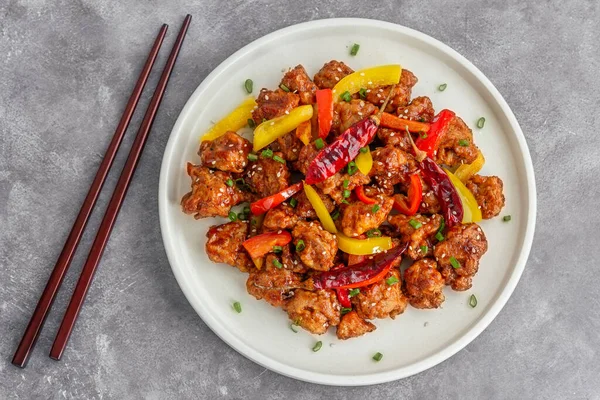 Asian Stir Fry Chicken Top Photo Chopsticks — стокове фото