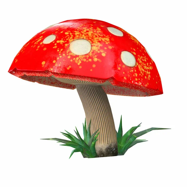 Cogumelo dos desenhos animados vermelho amanita branco. ilustração 3d — Fotografia de Stock