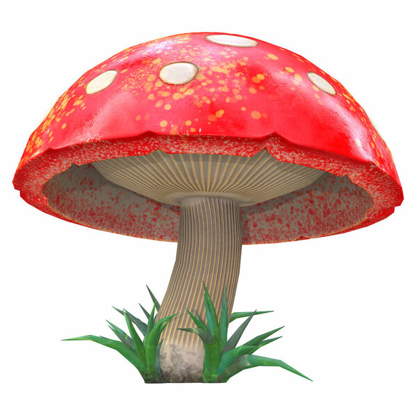 cartoon mushroom red white amanita. 3d illustration