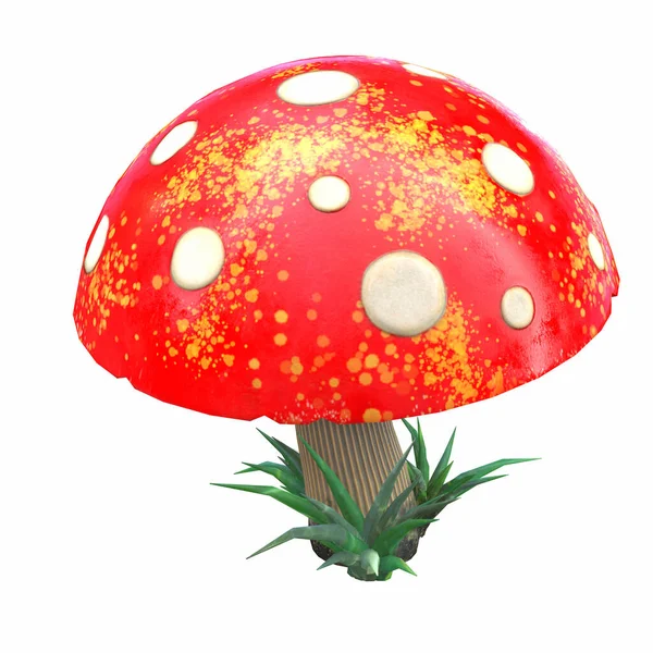 Kreslené houby červená bílá amanita. 3D ilustrace Stock Obrázky