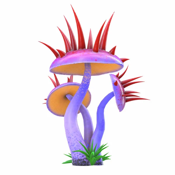 Tecknad magisk fantasi vacker svamp, 3D-illustration, — Stockfoto