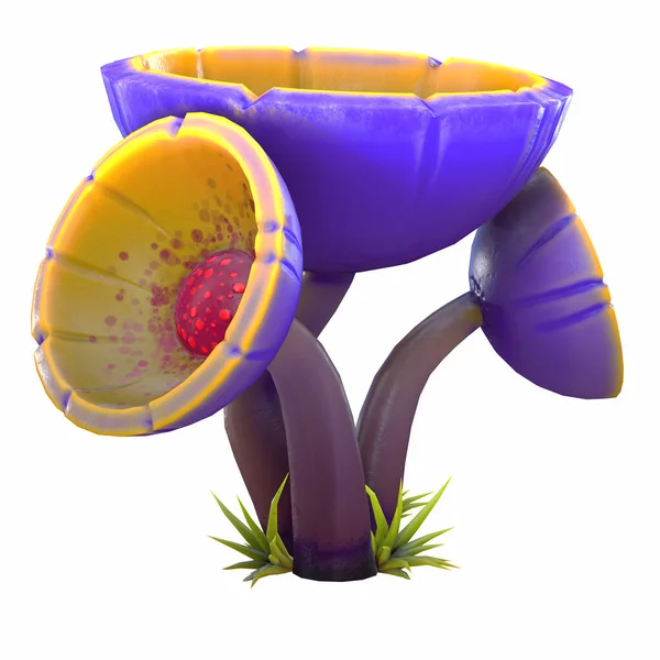 Dessin animé magique fantaisie beau champignon, illustration 3D, Photos De Stock Libres De Droits