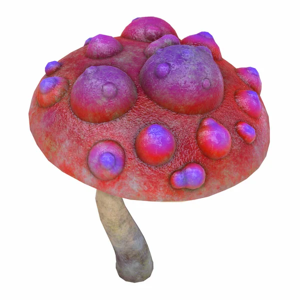 Dessin animé magique fantaisie beau champignon, illustration 3D, Images De Stock Libres De Droits