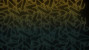 Siyah arkaplanda parlayan neon rengi soyut figürler simgesi. Projen için 4K video.