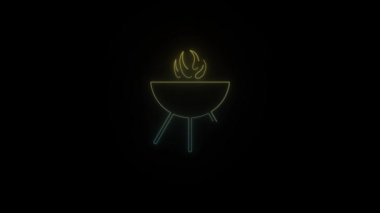 Siyah arkaplanda parlayan neon bbq simgesi. Projen için 4K video.