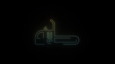 Siyah arkaplanda parlayan neon testeresi simgesi. Projen için 4K video.