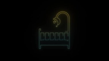 Siyah arkaplanda parlayan neon beşik simgesi. Projen için 4K video.