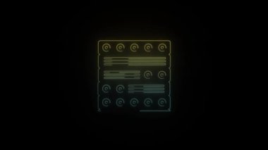 Siyah arkaplanda parlayan neon bilgisayar mühendisliği ikonu. Projen için 4K video.