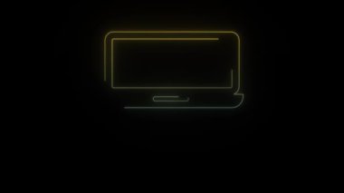 Siyah arkaplanda parlayan neon dizüstü bilgisayar simgesi. Projen için 4K video.