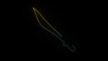 Siyah arkaplanda parlayan neon kılıç simgesi. Projen için 4K video.