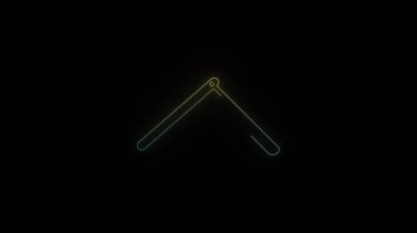 Siyah arkaplandaki ikonu tıraş etmek için parlak neon tehlikeli jilet. Projen için 4K video.
