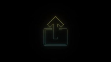 Siyah arkaplanda parlayan neon yükleme simgesi. Projen için 4K video.