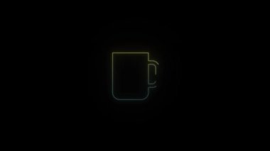 Siyah arkaplanda parlayan neon bardak simgesi. Projen için 4K video.