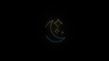 Parlayan neon ay ve siyah arkaplanda yıldız simgesi. Projen için 4K video.