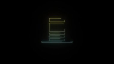 Siyah arkaplanda parlayan neon dikdörtgenler simgesi. Projen için 4K video.