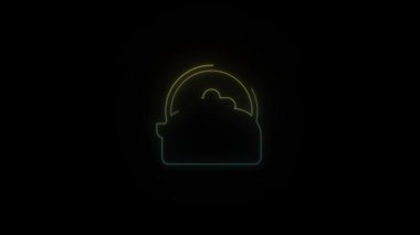 Siyah arkaplanda parlayan neon çaydanlık simgesi. Projen için 4K video.