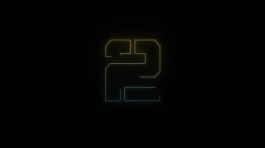 Parlayan neon tarzı siyah arkaplanda 2 numara simgesi. Projen için 4K video.