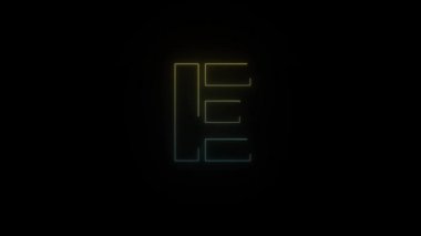 Siyah arkaplanda parlayan neon renkli E harfi simgesi. Projen için 4K video.